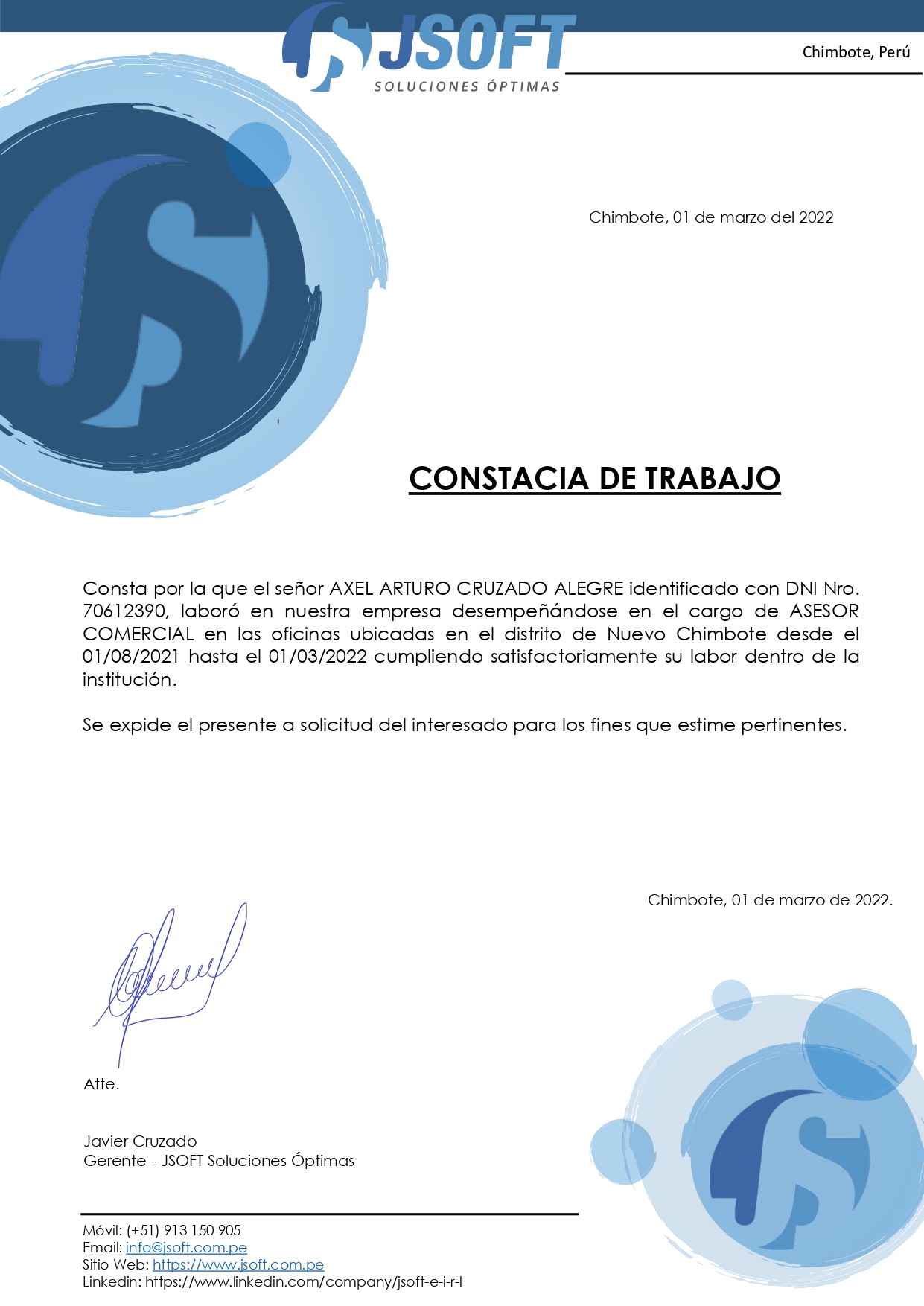 Certificado de Jsoft